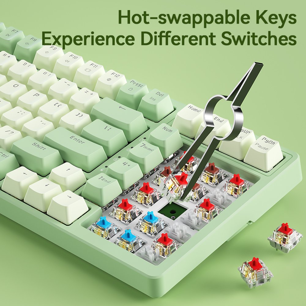 BOW Hot-swappable BT and 2.4G wireless Dual Mode Mechanical keyboard 100 Keys ABS Keycaps For Laptop Desktop