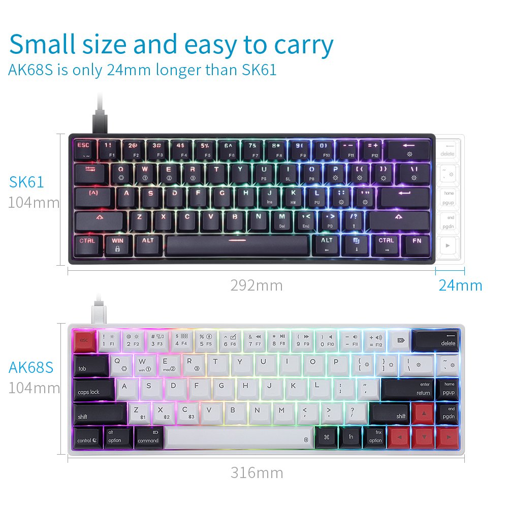 SK68 AK68 Skyloong 68keys 60% gateron optical switch pbt keycaps rgb gaming mechanical keyboard