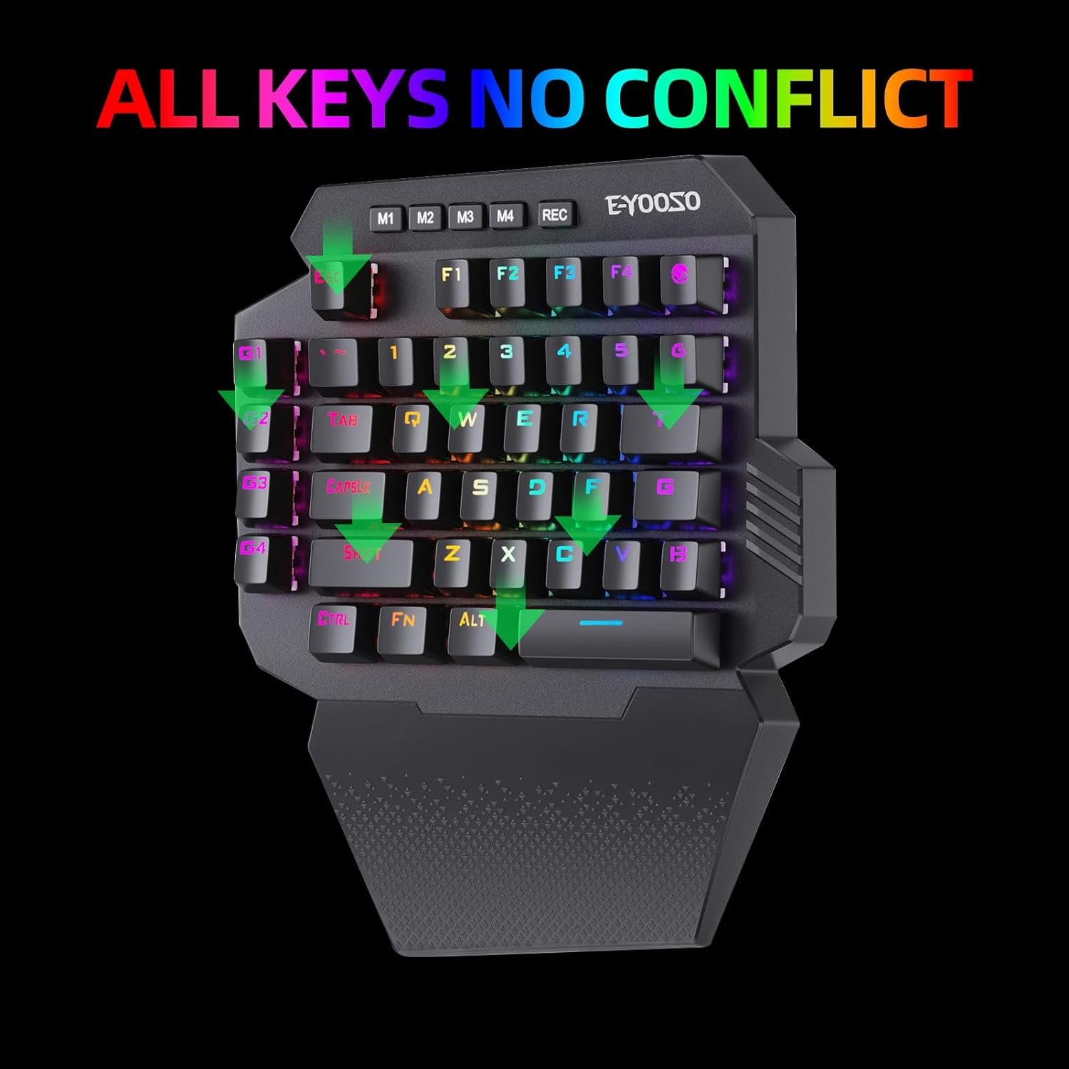 Wireless One Handed Mechanical Gaming Keyboard 6 Onboard Macro Keys 2.4Ghz and USB-C Wired RGB Led Backlit Red Switch Wrist Rest
