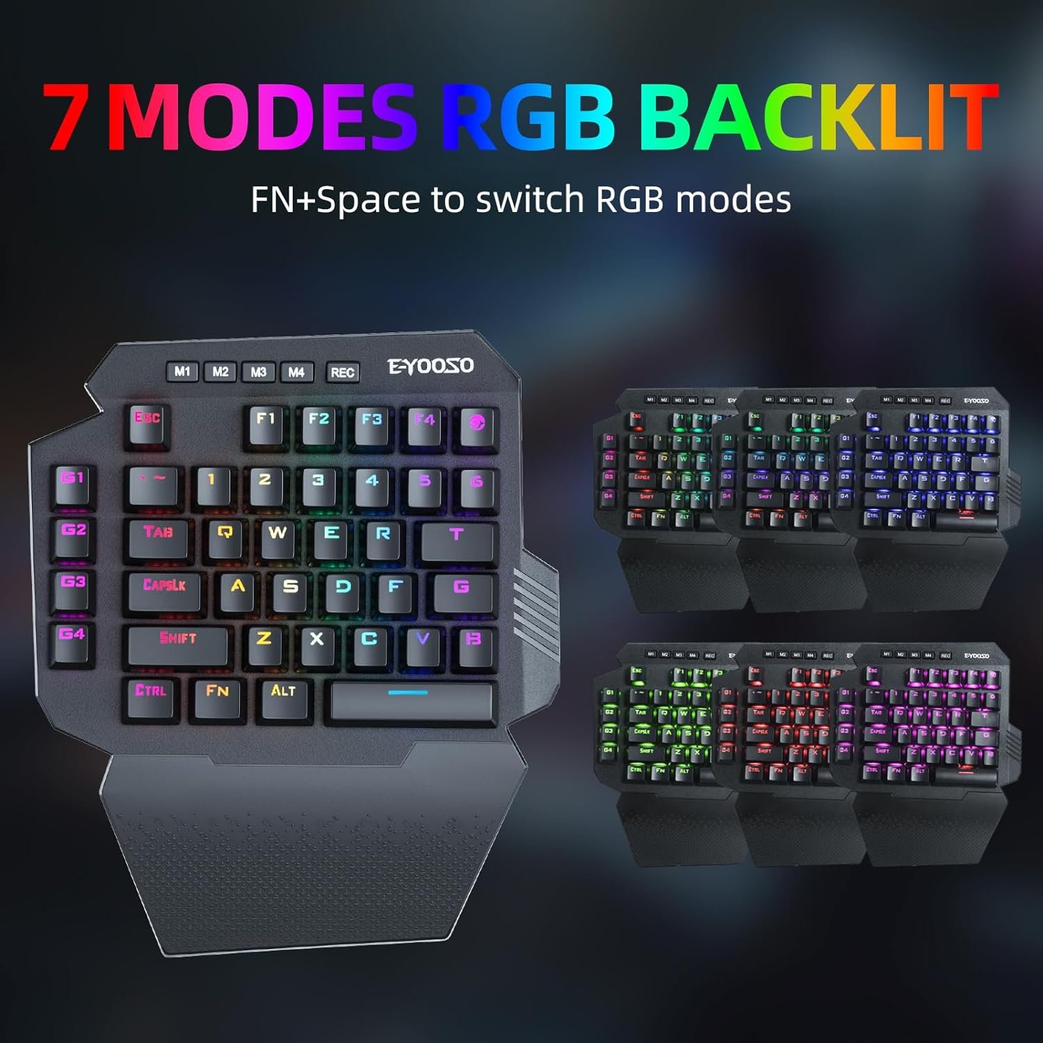 Wireless One Handed Mechanical Gaming Keyboard 6 Onboard Macro Keys 2.4Ghz and USB-C Wired RGB Led Backlit Red Switch Wrist Rest