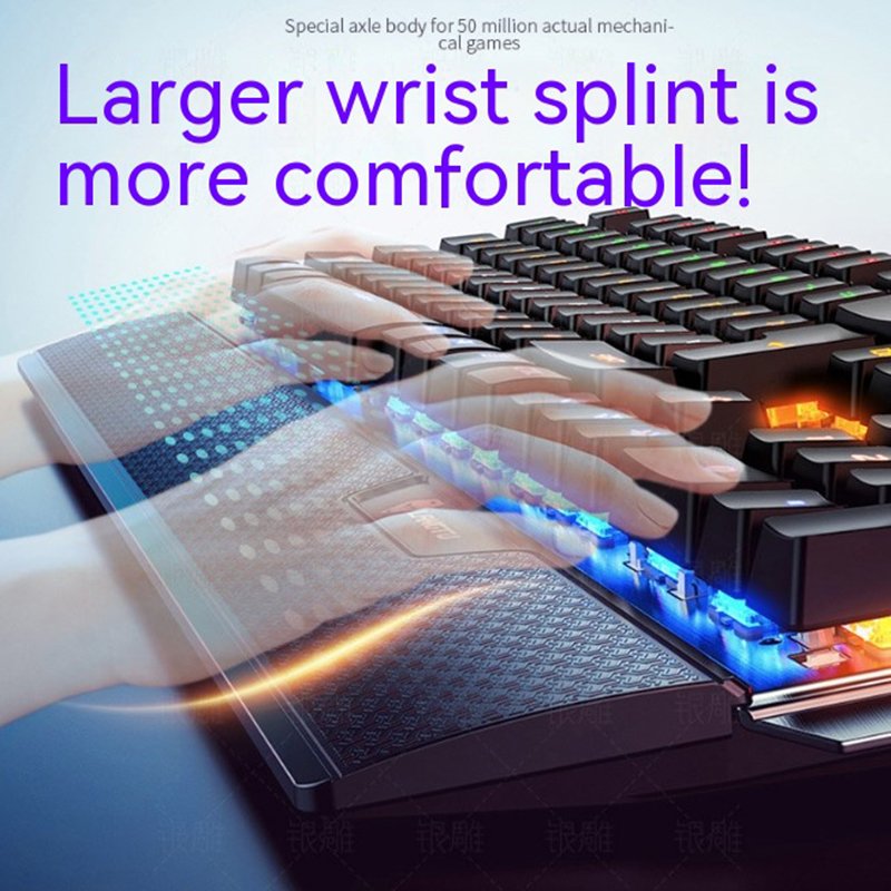 108keys USB wired Metal real game green axis knob RGB Backlight gaming mechanical keyboard with hand-held rest