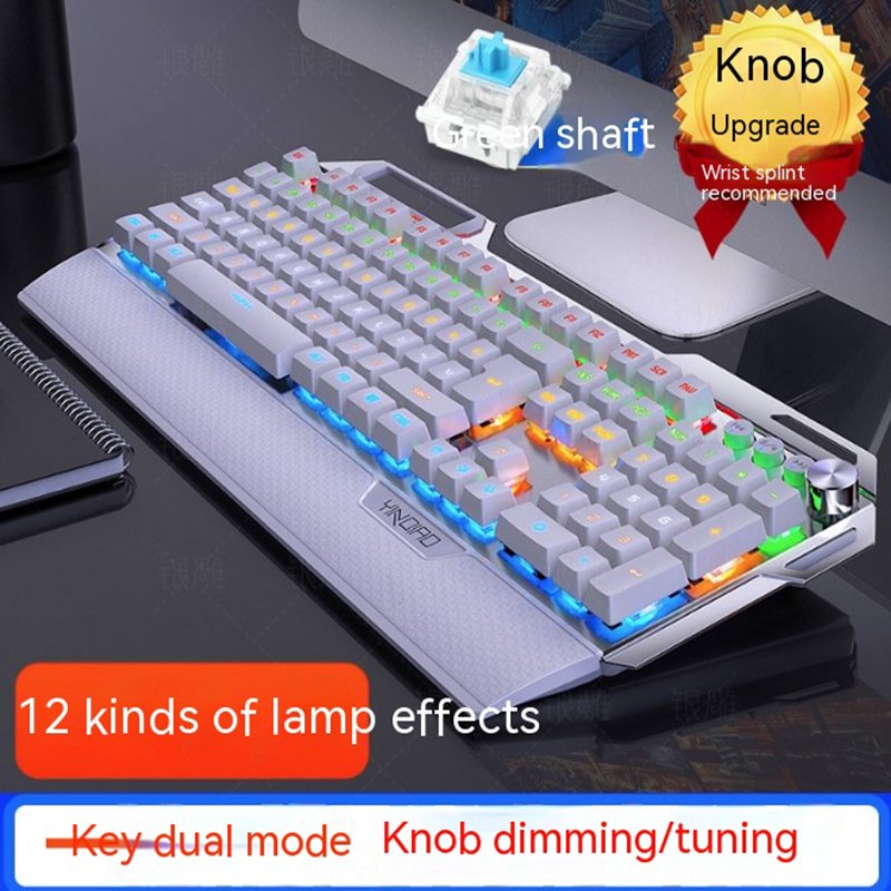 108keys USB wired Metal real game green axis knob RGB Backlight gaming mechanical keyboard with hand-held rest