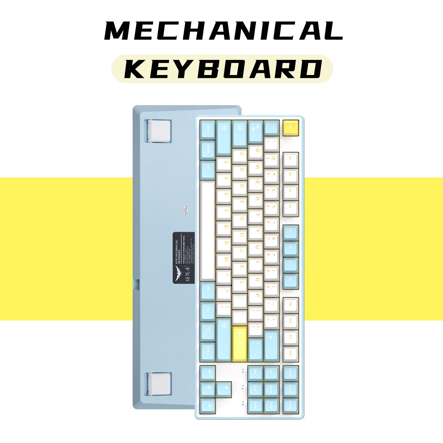 KT87V3 Sea salt lemon Mechanical Keyboard 80% TKL,All key hot swap,RGB-Music rhythm,Software driven,Custom