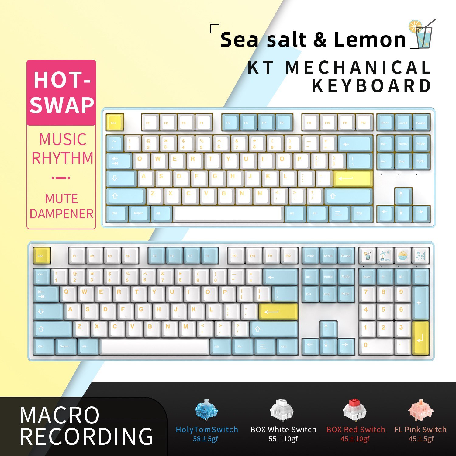 KT87V3 Sea salt lemon Mechanical Keyboard 80% TKL,All key hot swap,RGB-Music rhythm,Software driven,Custom