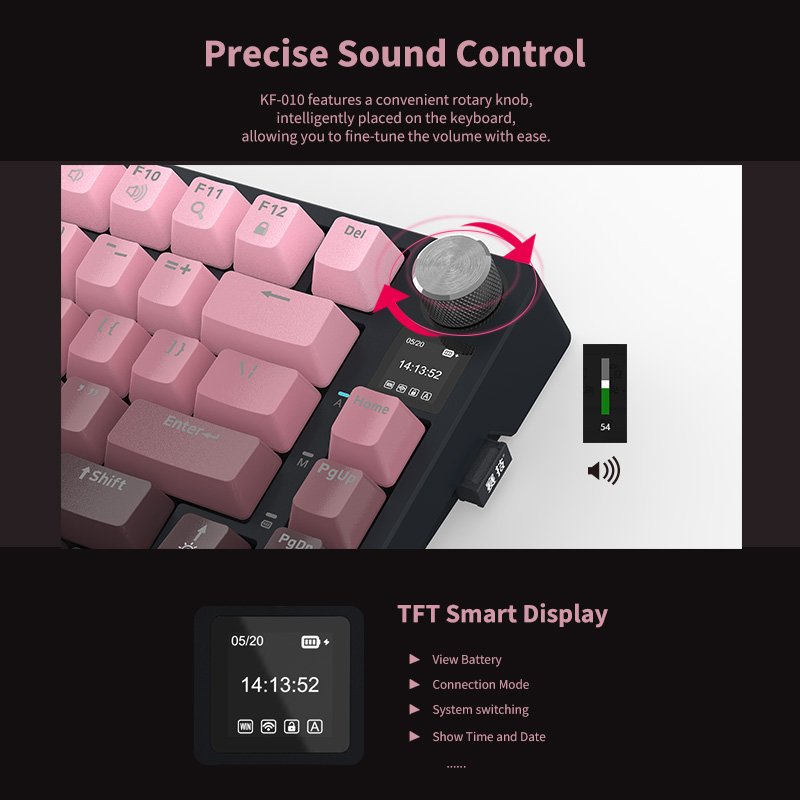 Hot 75% Gasket Mounted 81Keys TFT Smart Screen Display Volume Knob Hot Swap Tri Mode Wireless Gaming RGB Mechanical Keyboard