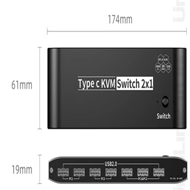 Type-c kvm switch USB3.1 with HDMI DP RJ45 PD 100W for Macbook 2 Computers Share 1 set mouse keyboard monitor usb c kvm switch