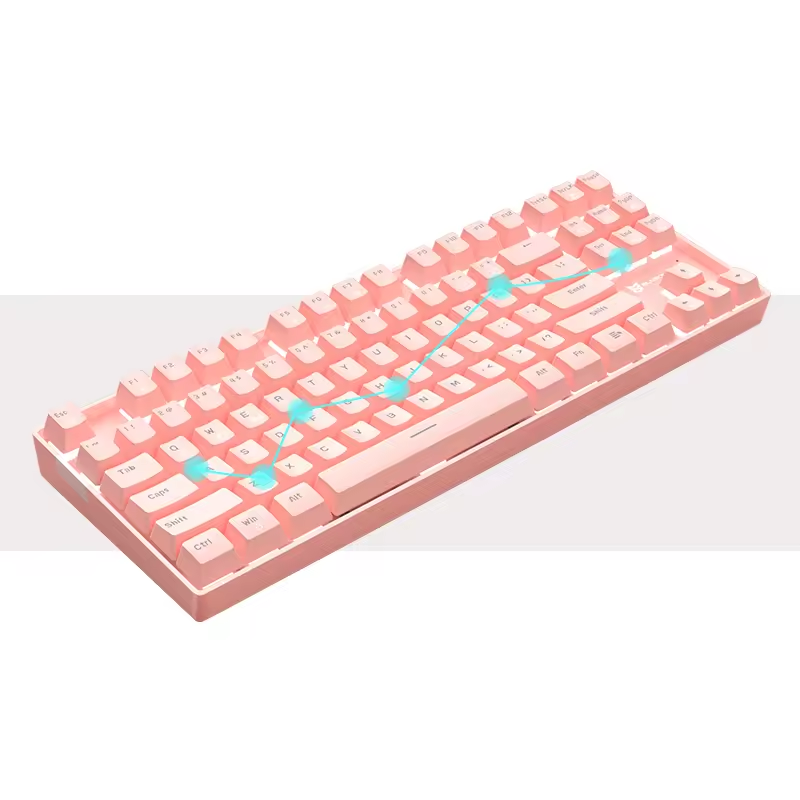 New arrival Pink Wireless Bluetooth Mechanical Keyboard: 87 Hot-Swappable Keys, RGB Backlighting, Ideal for Computer Hardware