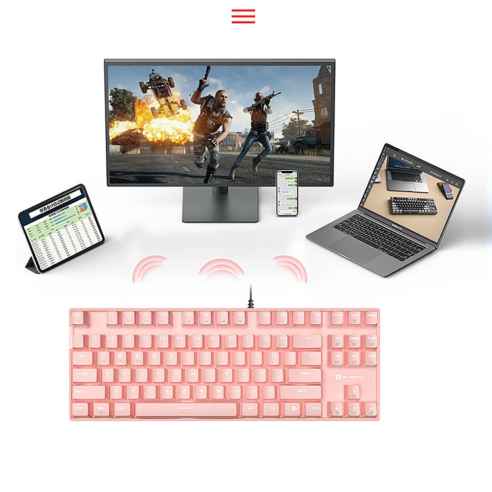 New arrival Pink Wireless Bluetooth Mechanical Keyboard: 87 Hot-Swappable Keys, RGB Backlighting, Ideal for Computer Hardware