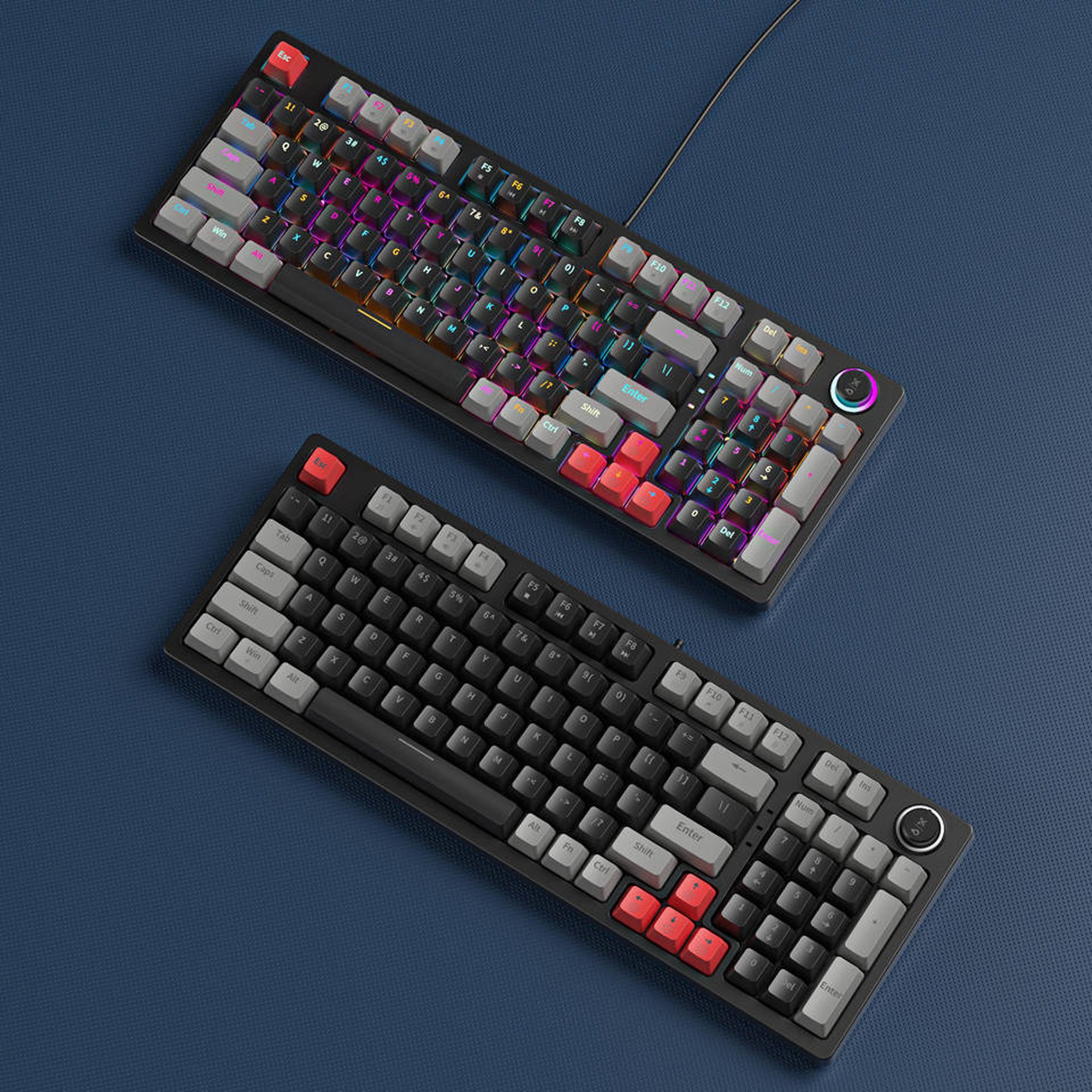 OEM 98 Key RGB Light Control Knob Aula Computer Clavier Teclado Gamer Mechanical Keyboard Gaming