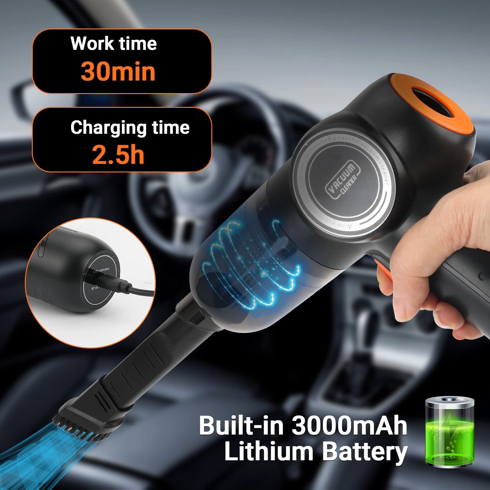 2 In 1 Small Portable USB Rechargeable High Power Handheld Cordless Electric Home Car Vacuum Cleaner With Air Pump Duster Blower