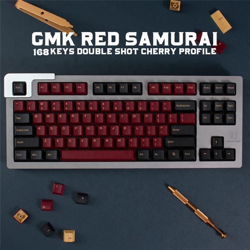 PBT Doubleshot Keycaps Red Samurai Cherry Profile Keycap 168 Keys Set For Mx Switch Mechanical Gaming Keyboard