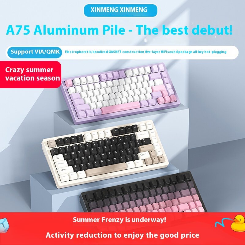 Xinmeng A75 aluminum customized 3-mode connection GASKET structure RGB hot-swappable switch for gaming keyboard