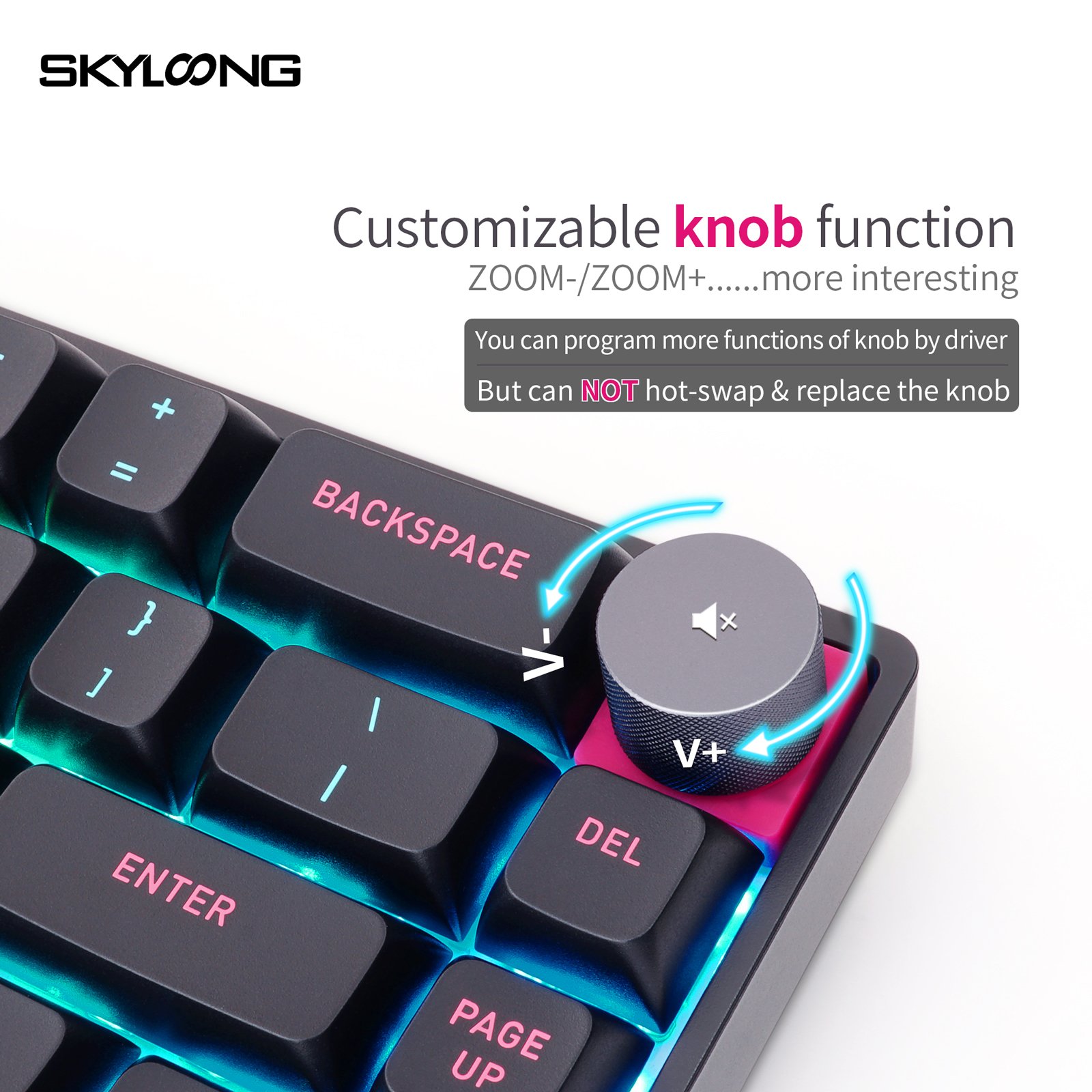 SKYLOONG new 68keys GK6+ hotswappable gaming mechanical keyboard with knob for mac/win