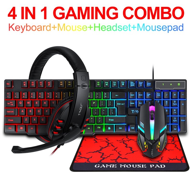 Factory Price RGB Wired Mechanical 4 In 1 Gaming Keyboard And Mouse Headset Combo For Pc Laptop Desktop Gaming