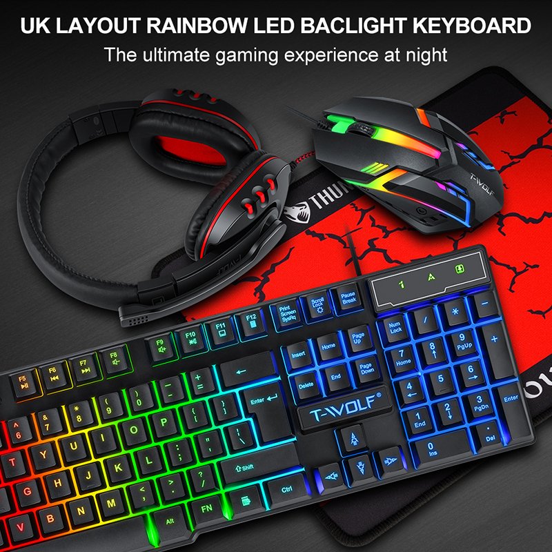 Factory Price RGB Wired Mechanical 4 In 1 Gaming Keyboard And Mouse Headset Combo For Pc Laptop Desktop Gaming