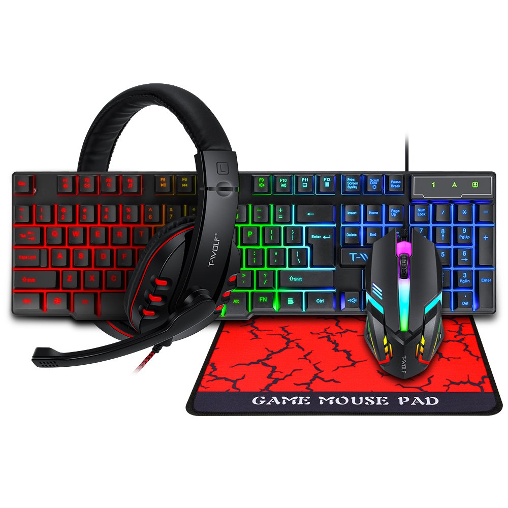 Factory Price RGB Wired Mechanical 4 In 1 Gaming Keyboard And Mouse Headset Combo For Pc Laptop Desktop Gaming