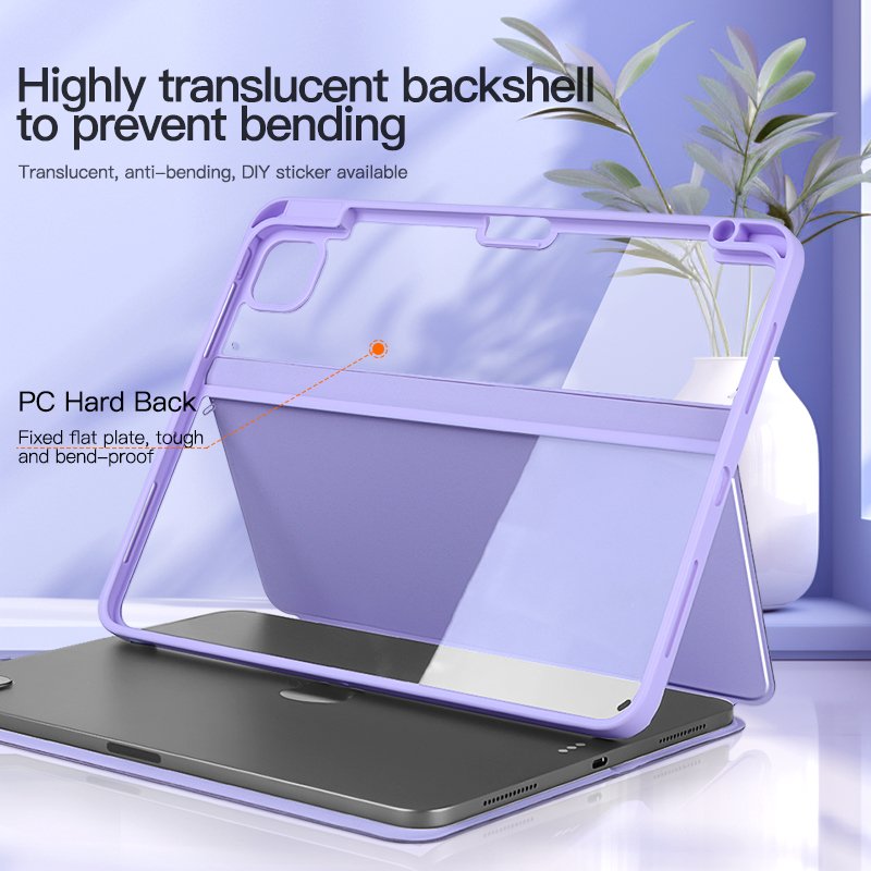 New transparent stand bifold case smart hibernate wake tablet case for ipad 10.2 inch tablet covers &case