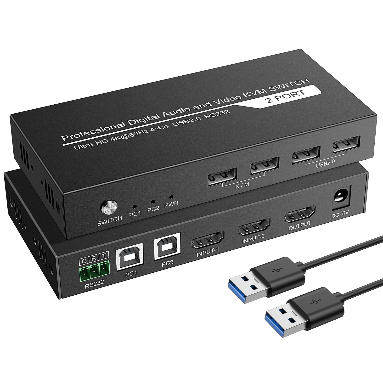 2 ports HDMI2.0 KVM switcher 4k60hz support HOTKey Switch 2x1with USB2.0 Plug and Play 2 input 1 output Monitor kvm switch