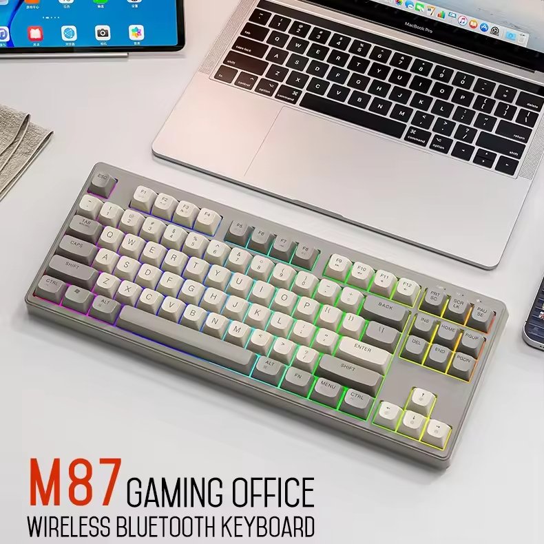 87-Key ABS Keycap RGB Backlit Ergonomic USB Type-C Wired BT Wireless Hot Swappable Mechanical Gaming Keyboard for Laptop Desktop
