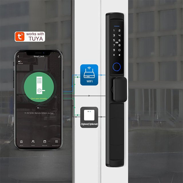 Glass Door Smart Lock Home Tuya Digital Waterproof Ip66 Rate Sliding Electric Door Lock With Remote Control