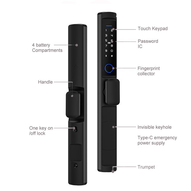 Glass Door Smart Lock Home Tuya Digital Waterproof Ip66 Rate Sliding Electric Door Lock With Remote Control