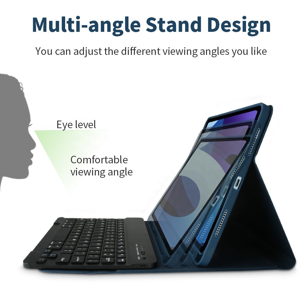 Adjustable Angle Wireless BT Keyboard Smart Cover Case with Pencil Holder Tablet Case Newest Air 4th 10.9 Inch for Ipad Leather