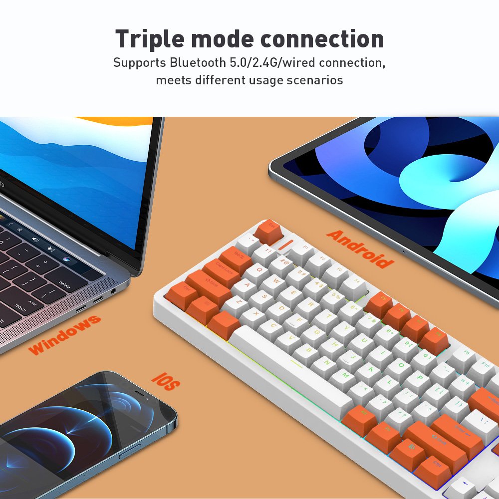 Factory manufacturer Mechanical keyboard BT+2.4G+USB portable RGB backlight wireless gaming keyboards LED backlit Support VIA