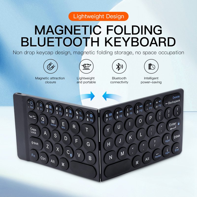Factory launch super thin magnetic center fold keyboard portable ultralight keyboard with pu case hall switch wireless keyboard