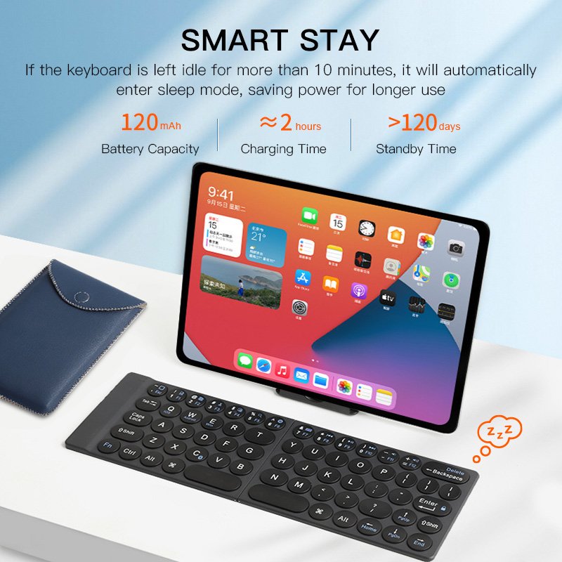 Factory launch super thin magnetic center fold keyboard portable ultralight keyboard with pu case hall switch wireless keyboard