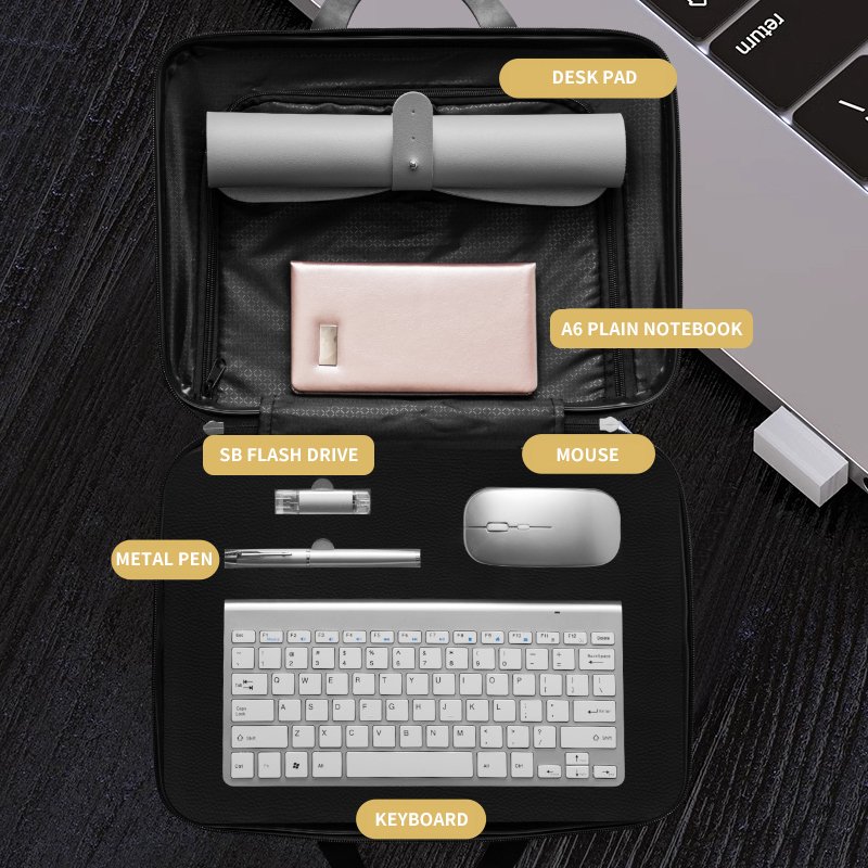 Present Items Business 6 in 1 Desk pad notebook USB flash drive pen mouse keyboard Corporate Gift Set