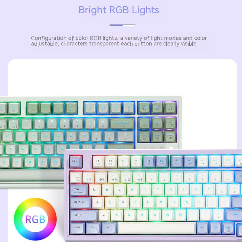 custom 108 key wireless keyboard 3-mode hot-swapping gasket structure Kaihua sky-blue BOX axis purple gaming mechanical keyboard