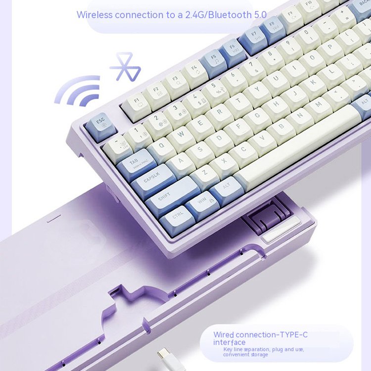 custom 108 key wireless keyboard 3-mode hot-swapping gasket structure Kaihua sky-blue BOX axis purple gaming mechanical keyboard