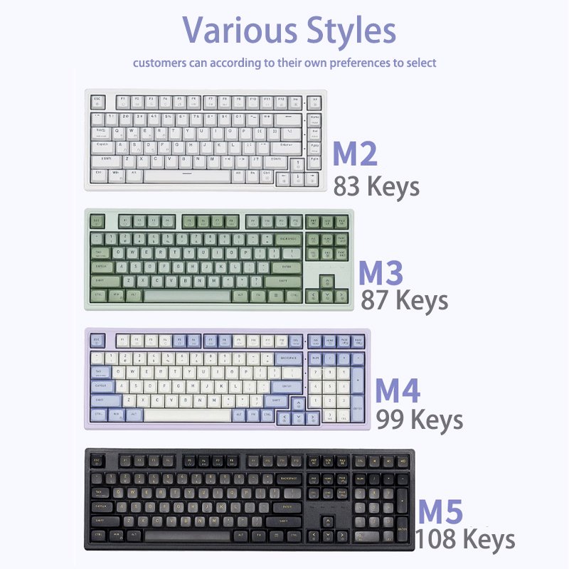 custom 108 key wireless keyboard 3-mode hot-swapping gasket structure Kaihua sky-blue BOX axis purple gaming mechanical keyboard