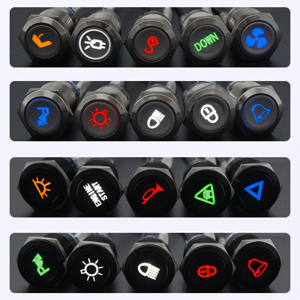 CHYF 22MM 25MM Waterproof Stainless Steel Metal Push Button Switch Custom Logo Car Boat Symbol LED Start Power Button Switch