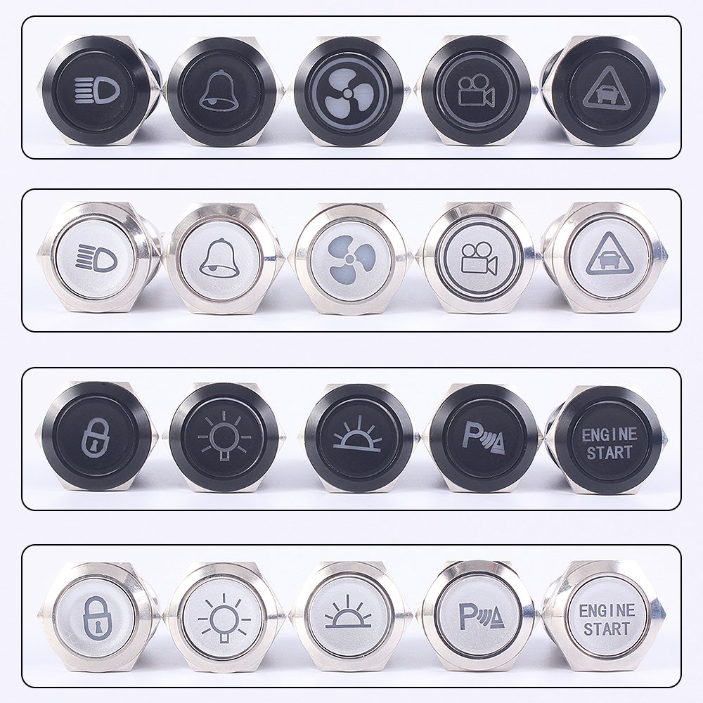 CHYF 22MM 25MM Waterproof Stainless Steel Metal Push Button Switch Custom Logo Car Boat Symbol LED Start Power Button Switch