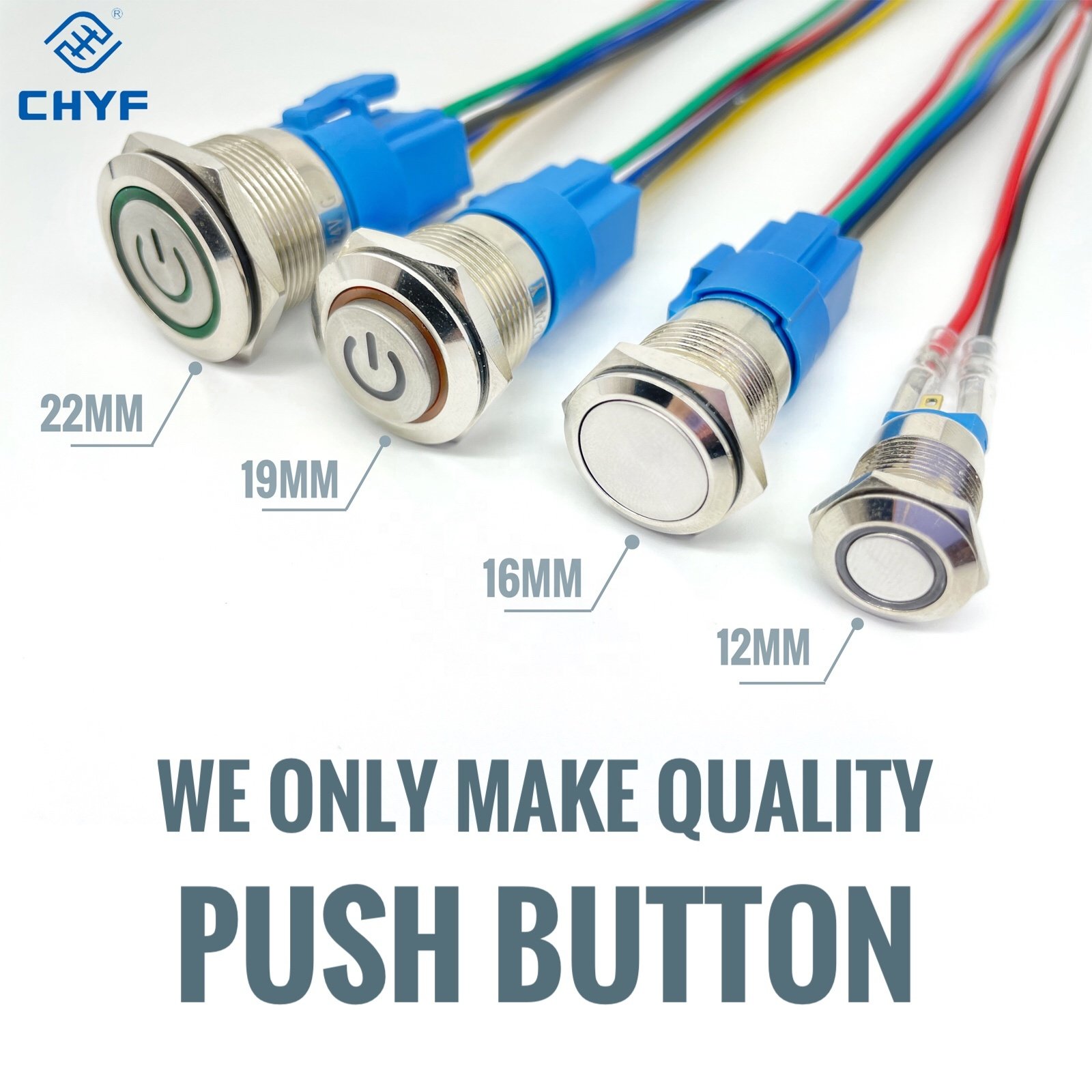 CHYF 22MM 25MM Waterproof Stainless Steel Metal Push Button Switch Custom Logo Car Boat Symbol LED Start Power Button Switch