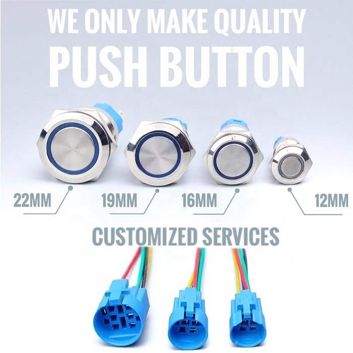 CHYF 22MM 25MM Waterproof Stainless Steel Metal Push Button Switch Custom Logo Car Boat Symbol LED Start Power Button Switch
