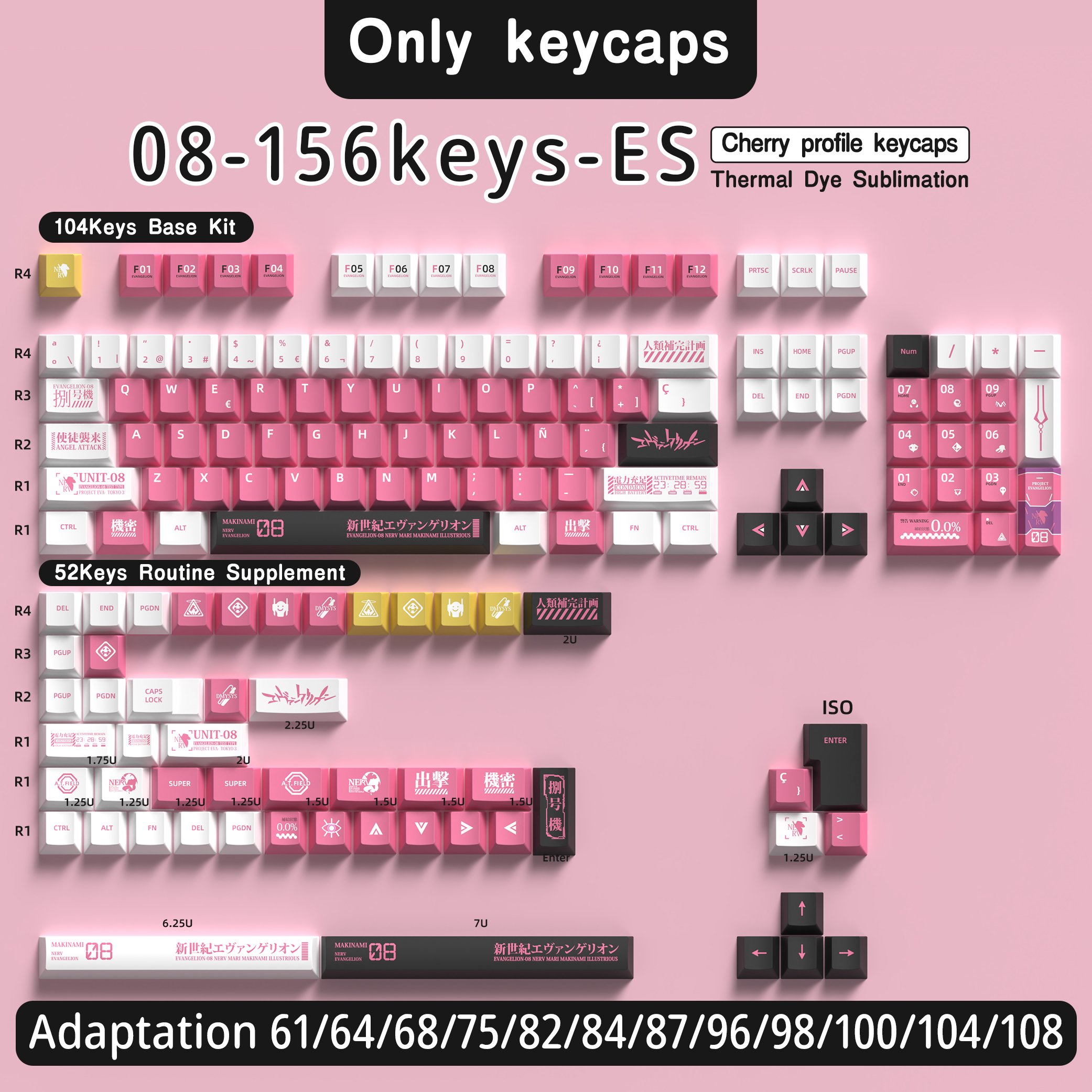 Russian/Spanish/Germany/French/Japanese/Portuguese UK layout Keycaps Cherry profile PBT Dye Sub keycap for mechanical keyboards