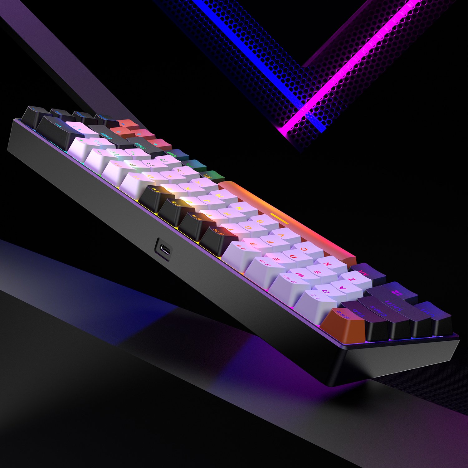 SAMA Low MOQ Portable 60% Mechanical Gaming Keyboard LED Backlit Compact 68 Keys Blue Switch Mini Wired Office Keyboard