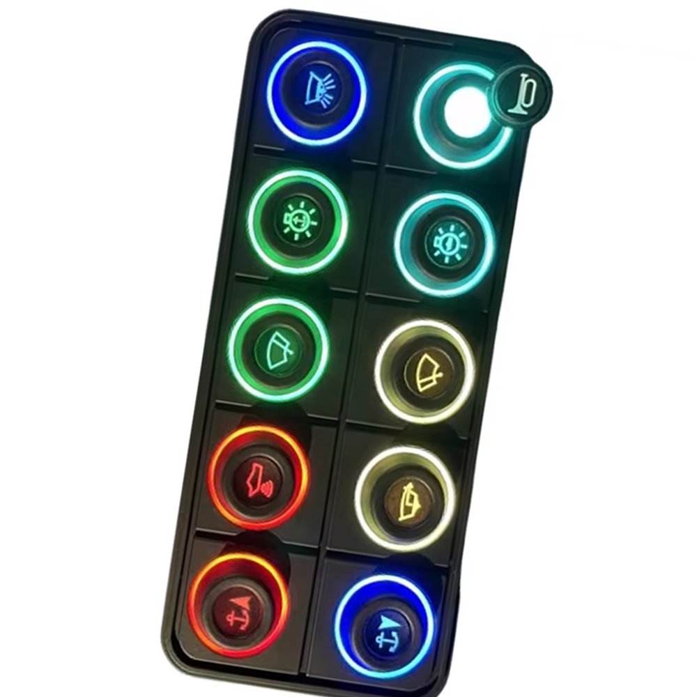 2x5 RGB Illuminated Silicone/Rubber LED Button Panel Programmable 1-10 Icons for Mobile Phones and Gaming Keyboards