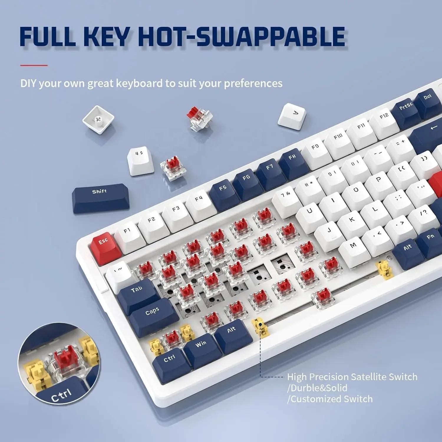 Attack Shark K98 100 Keys Tri-mode Wireless Wired Hot Swap DIY Red and Yellow Switch Mechanical Gaming Keyboard
