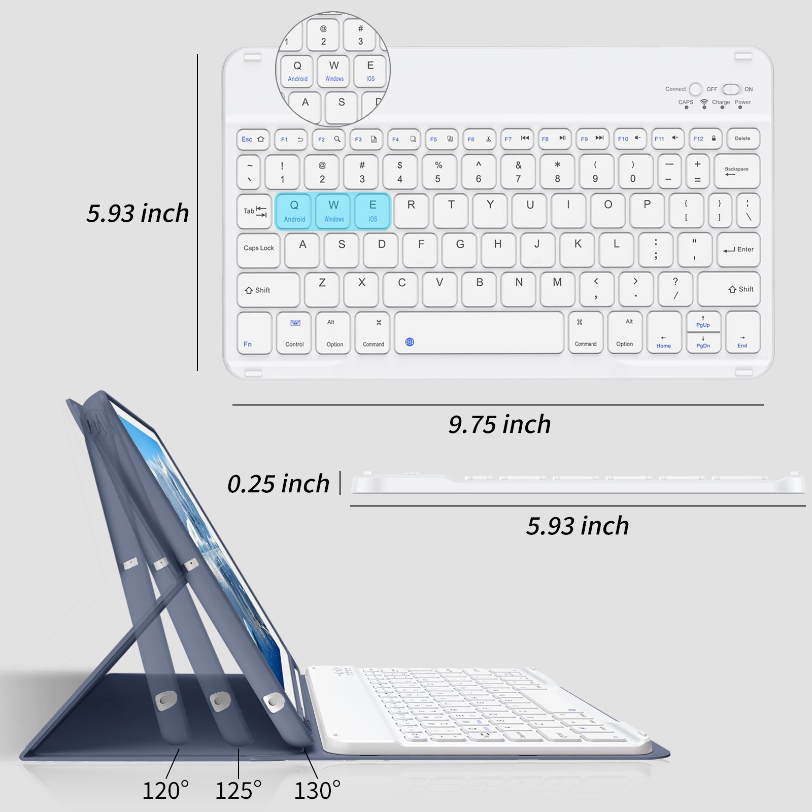 Kenke Portable Ipad 10.2 Cover Wireless Keyboard Built In Pencil Holder Detachable Tablet Keyboard Case For Ipad 789 10.2 Inch