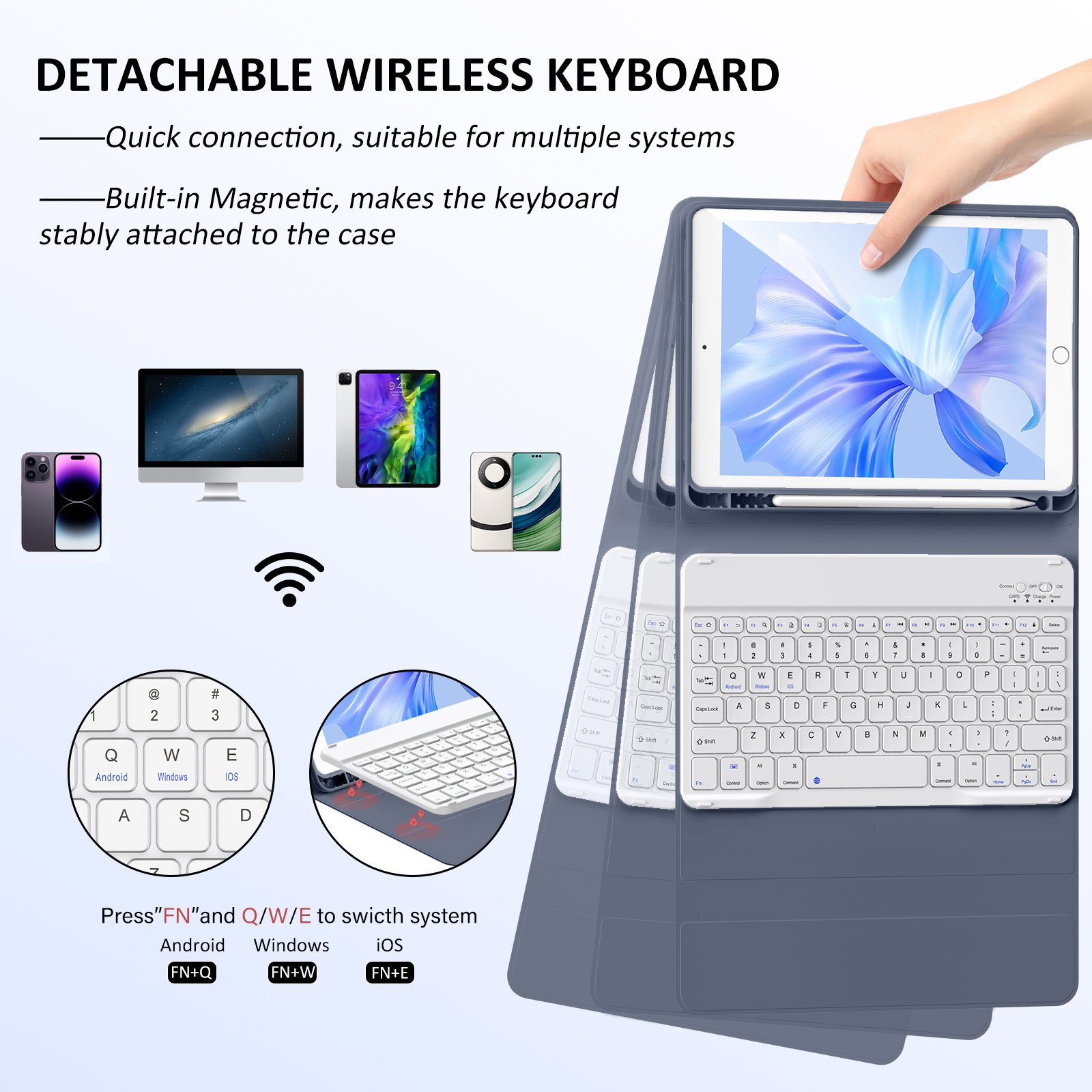 Kenke Portable Ipad 10.2 Cover Wireless Keyboard Built In Pencil Holder Detachable Tablet Keyboard Case For Ipad 789 10.2 Inch
