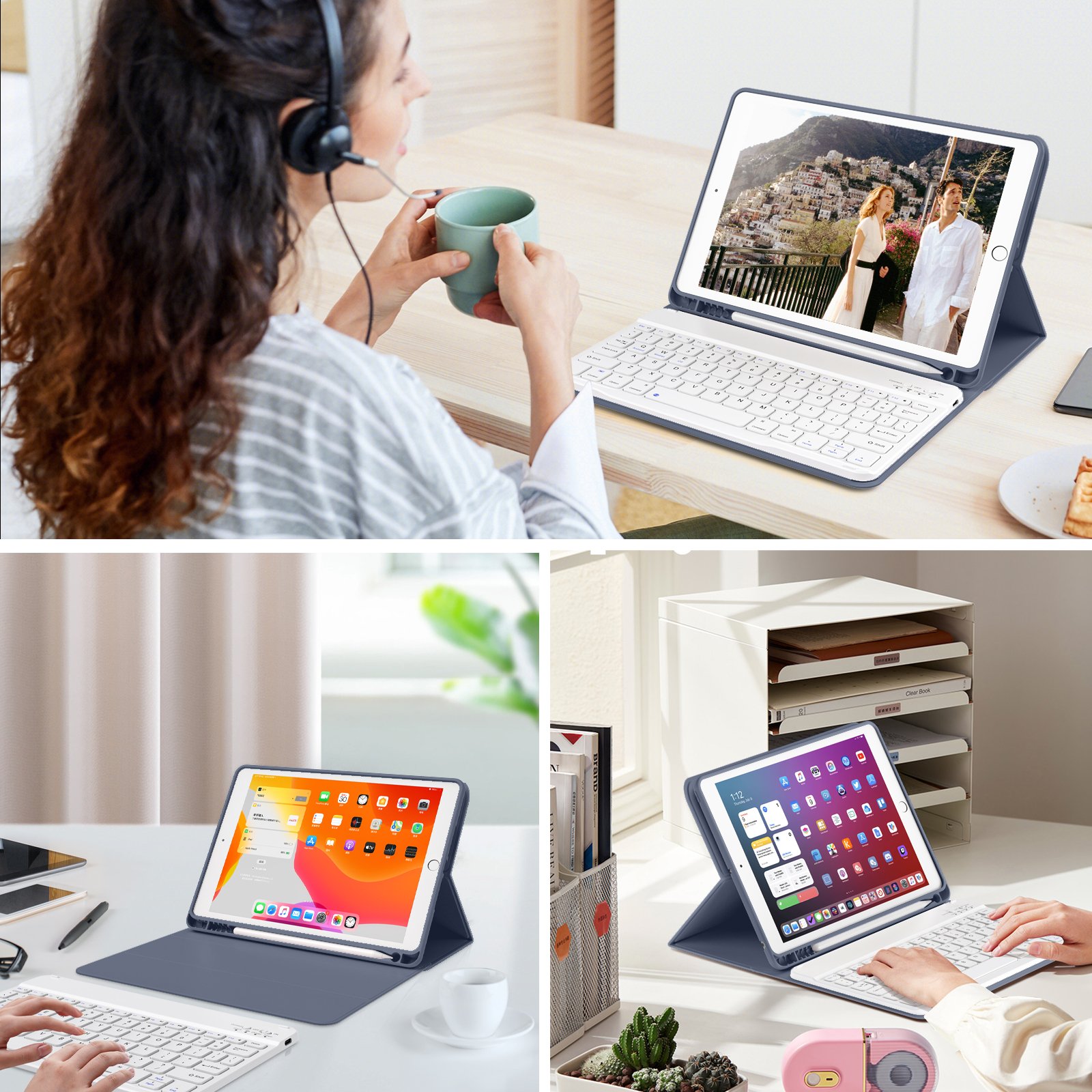 Kenke Portable Ipad 10.2 Cover Wireless Keyboard Built In Pencil Holder Detachable Tablet Keyboard Case For Ipad 789 10.2 Inch