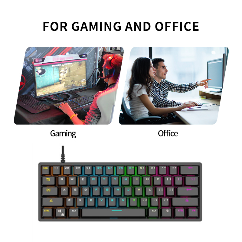 Custom RGB Backlight compact Anti-ghosting Mini 61 Keys 60% Gaming Mechanical Keyboard For Computer