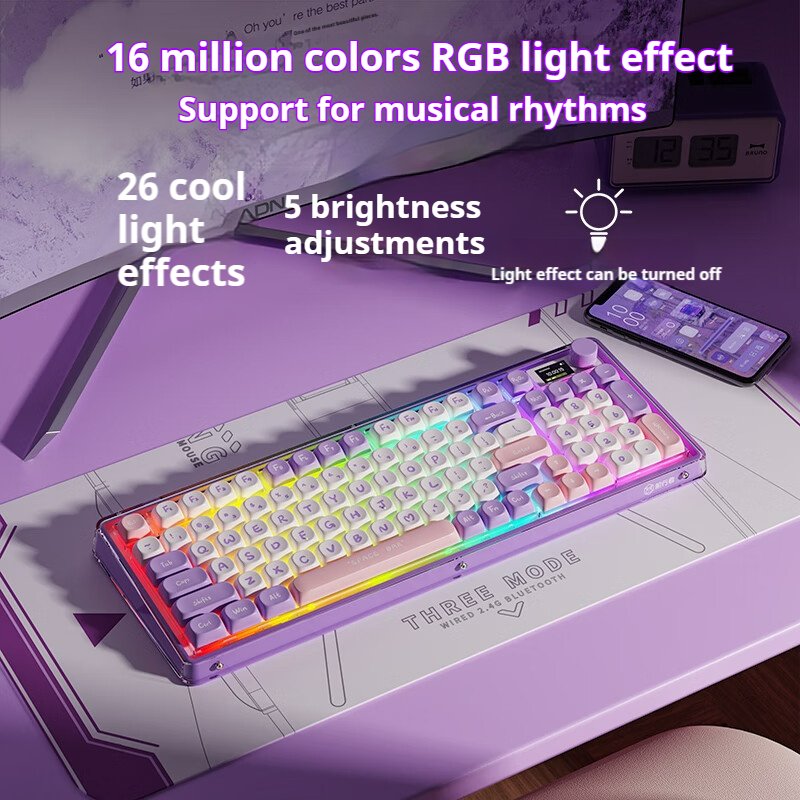 EWEADN V99 96keys Hot Swappable 2.4G Wireless Wired RGB Gaming Mechanical Keyboard with TFT screen Display