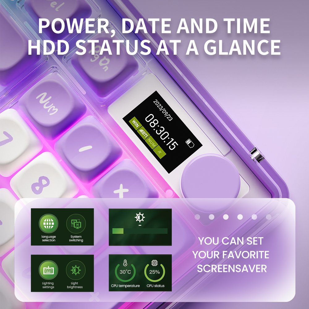 EWEADN V99 96keys Hot Swappable 2.4G Wireless Wired RGB Gaming Mechanical Keyboard with TFT screen Display