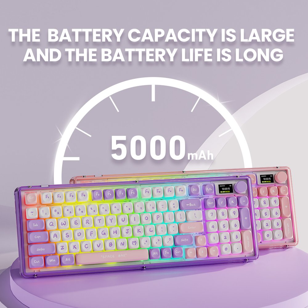 EWEADN V99 96keys Hot Swappable 2.4G Wireless Wired RGB Gaming Mechanical Keyboard with TFT screen Display