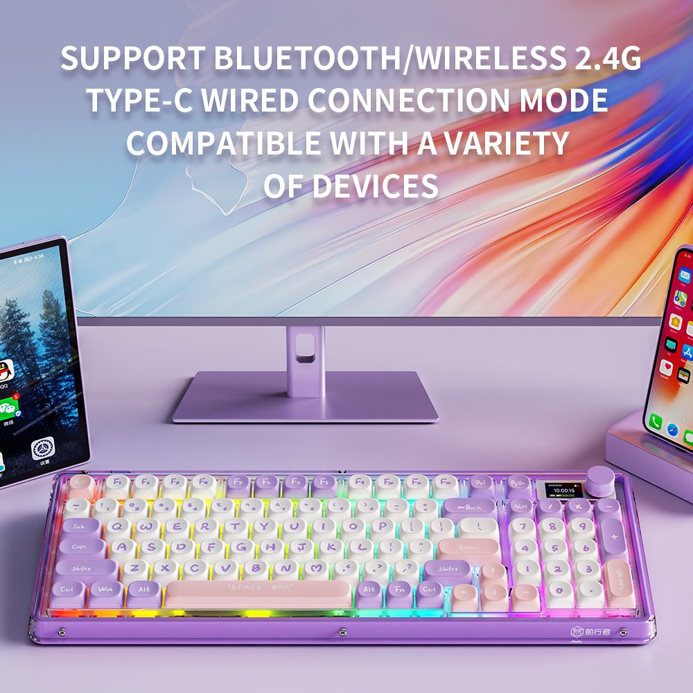 EWEADN V99 96keys Hot Swappable 2.4G Wireless Wired RGB Gaming Mechanical Keyboard with TFT screen Display