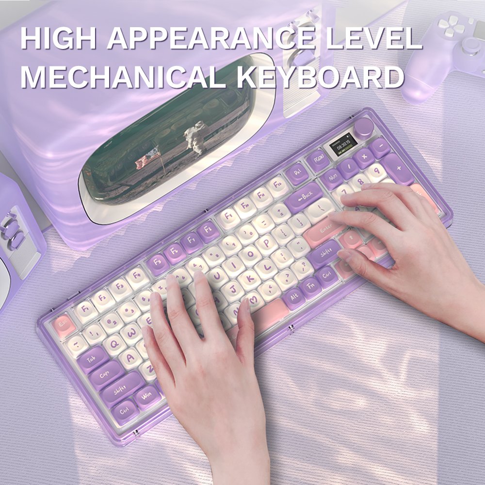 EWEADN V99 96keys Hot Swappable 2.4G Wireless Wired RGB Gaming Mechanical Keyboard with TFT screen Display